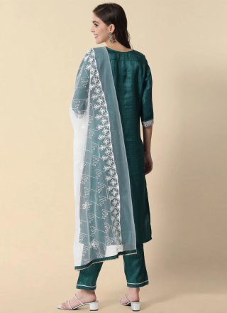 Silk Blend Pant Style Suit with Embroidered Work