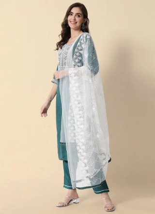 Silk Blend Pant Style Suit with Embroidered Work