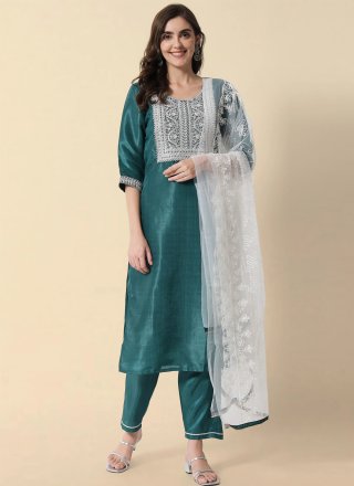 Silk Blend Pant Style Suit with Embroidered Work