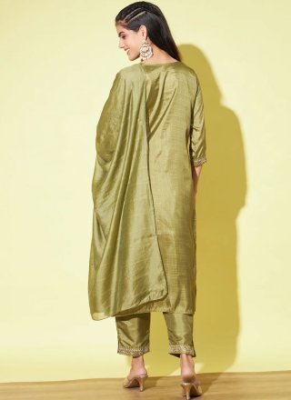Silk Blend Readymade Salwar Suit In Green