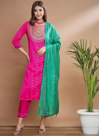 Silk Blend Readymade Salwar Suit in Pink