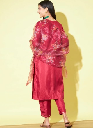 Silk Blend Red Readymade Salwar Kameez