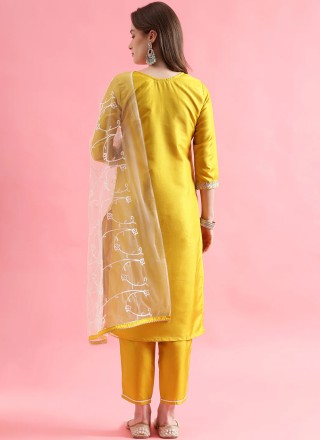 Silk Blend Yellow Embroidered Salwar Kameez