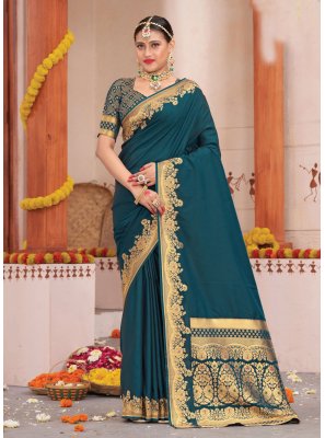 Silk Blue Weaving Trendy Saree