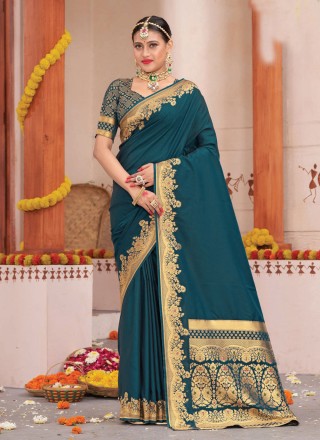 Silk Blue Weaving Trendy Saree