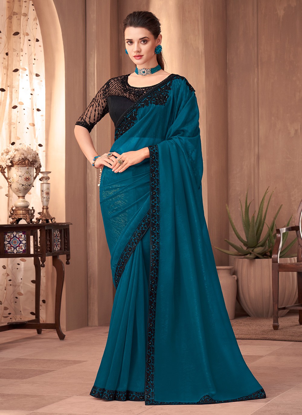 Buy Silk Blend Ready to Wear Saree With Grand Border Online