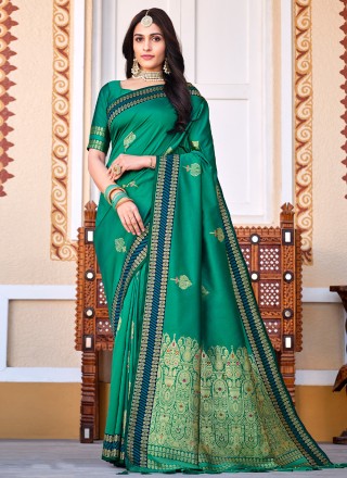 Silk Border Trendy Saree in Green