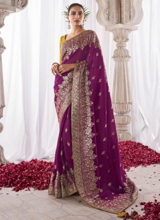 Buy Manu Fashion Era Lavender Heavy Resham Sequin Embroidered Georgette Designer  Saree Sari For Women and Girls with Matching Blouse Piece at Amazon.in