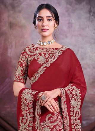 Silk Contemporary Saree in Maroon
