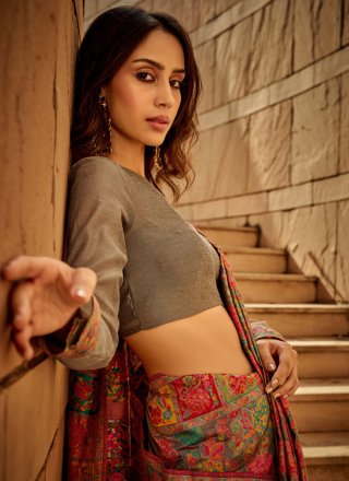 Silk Contemporary Saree In Multi Colour