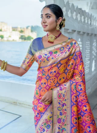 Silk Contemporary Sari with Meenakari and Woven Work