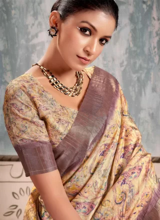 Silk Contemporary Style Saree in Cream