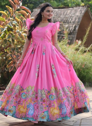 Silk  Designer Gown In Pink