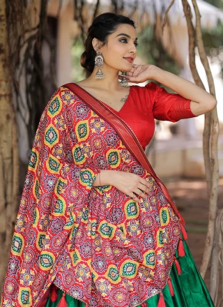 Silk Designer Lehenga Choli in Green and Orange