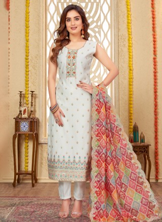 Silk Designer Salwar Kameez in White