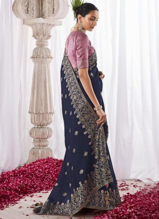 Silk Designer Sari In Blue