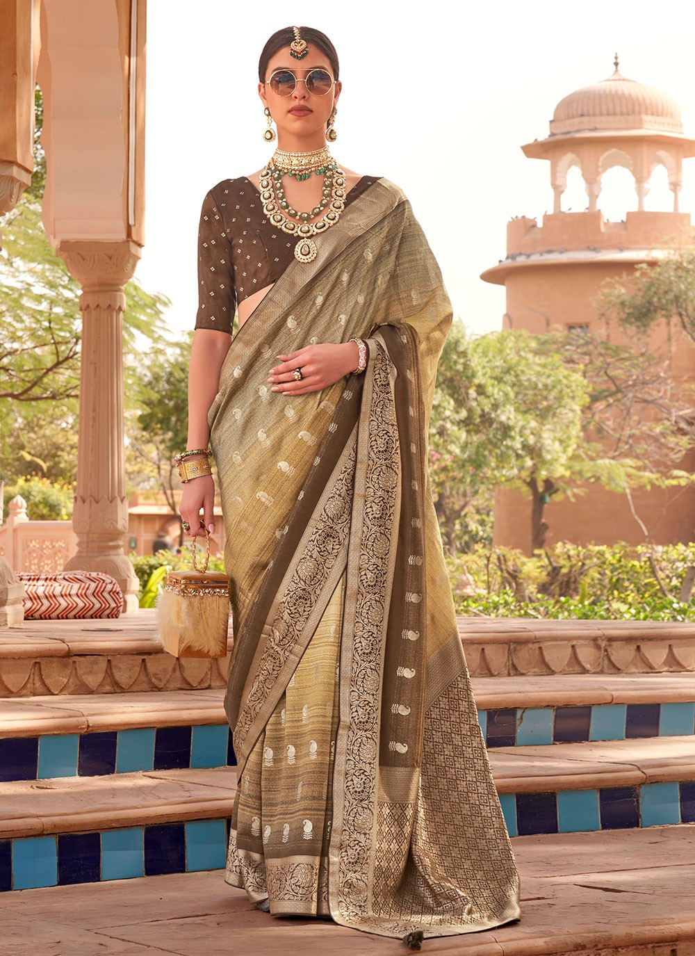 Banarasi Silk Woven Saree In Brown Colour - SR1356130