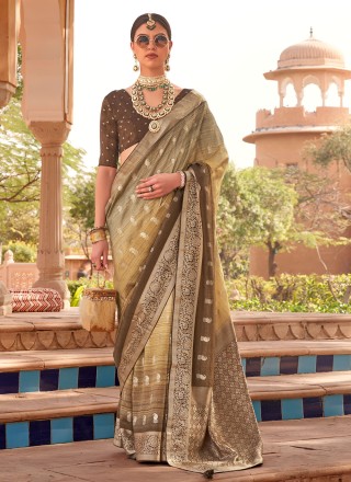 Traditional, Wedding Beige and Brown color Satin Silk, Silk fabric Saree :  1817415