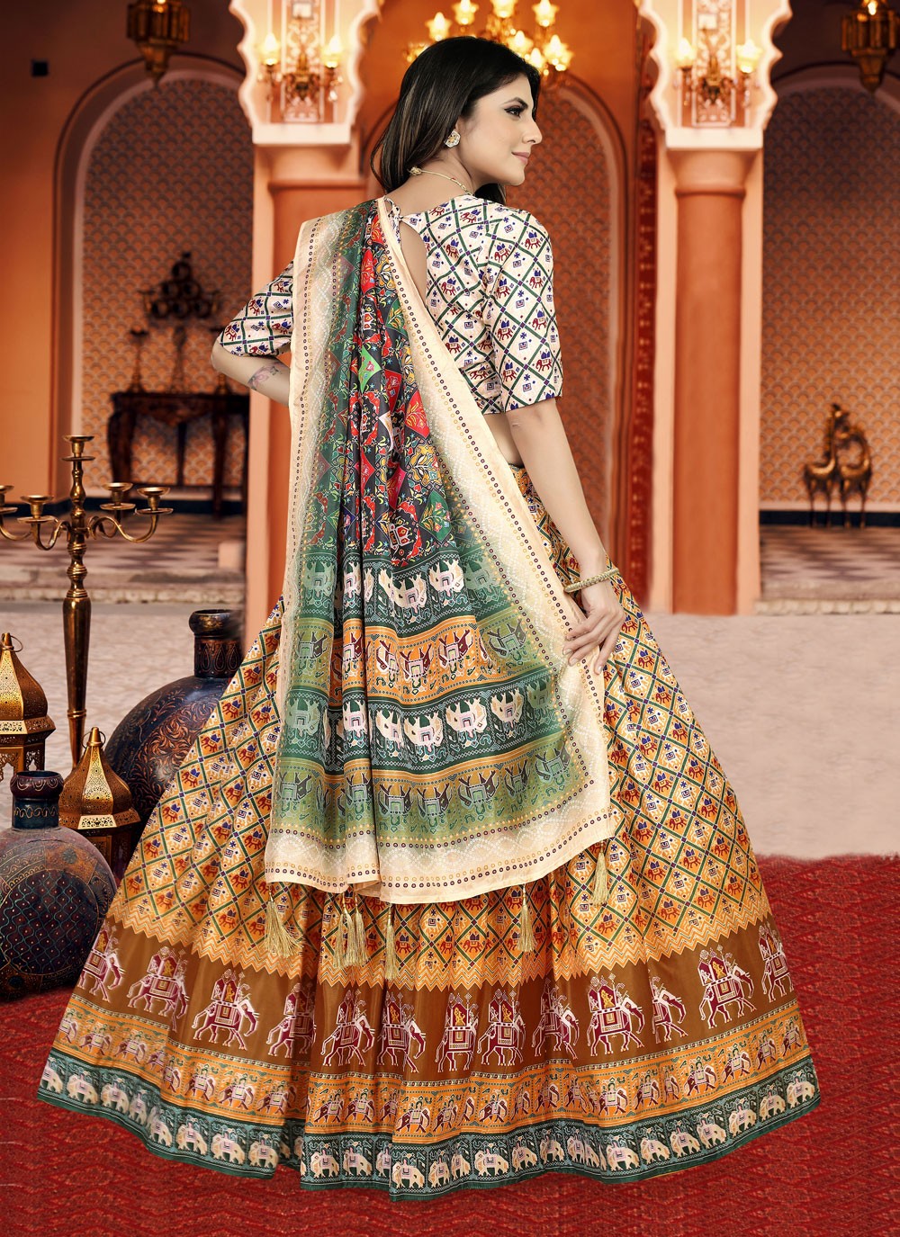 Buy Silk Digital Print Lehenga Choli in Mustard Online Lehenga Choli