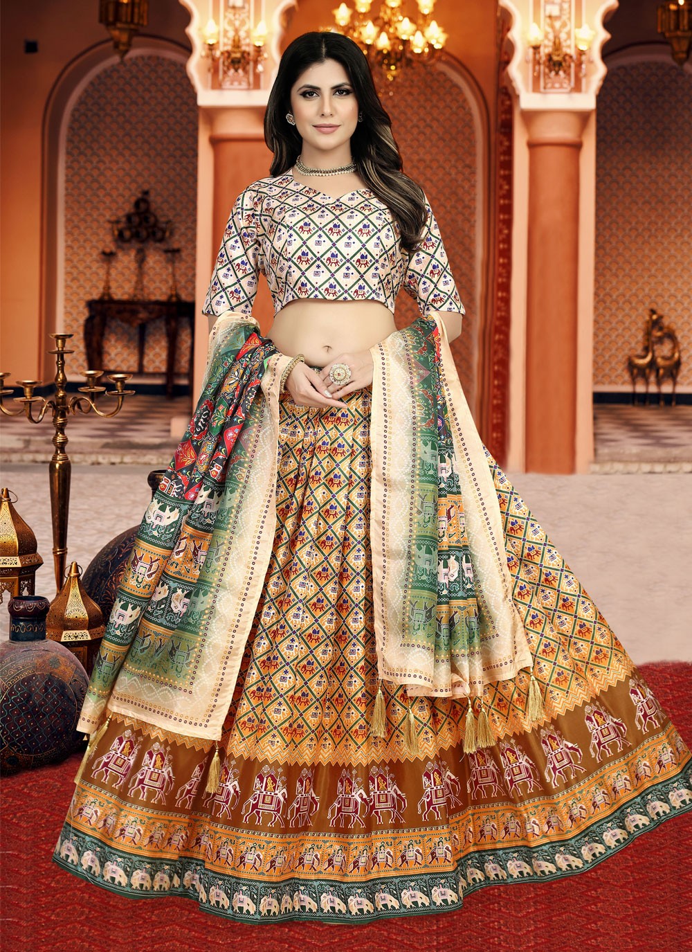 Buy Punit Balana Beige Chanderi Silk Floral Print Lehenga Set Online | Aza  Fashions | Bridal lehenga choli, Floral lehenga, Lehenga choli