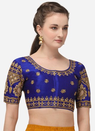Silk Embroidered Blouse in Blue