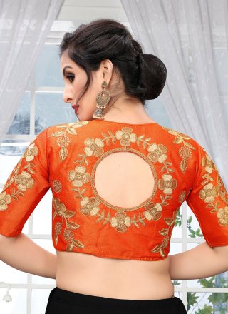 Silk Embroidered Designer Blouse in Orange