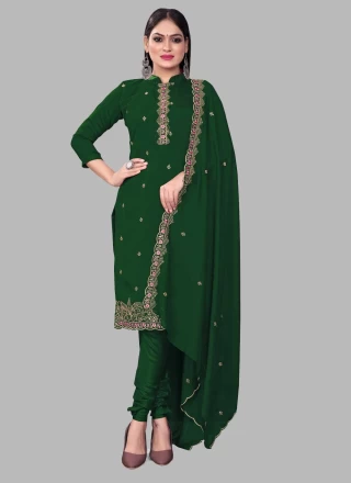 Silk Embroidered Green Churidar Salwar Kameez