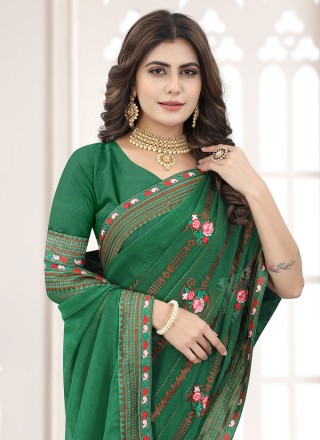 Silk Embroidered Green Contemporary Style Saree