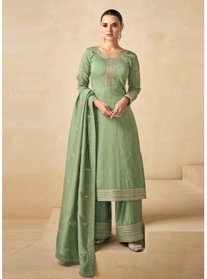 Silk Embroidered Green Straight Salwar Kameez