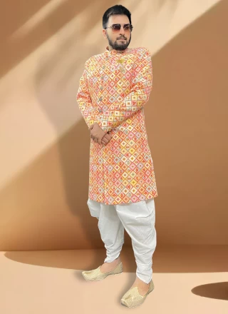 Silk Embroidered Indo Western Sherwani in Multi Colour