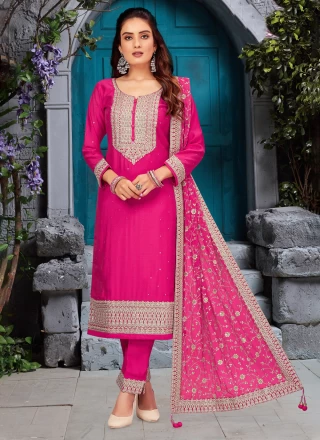 Silk Embroidered Pink Readymade Salwar Kameez