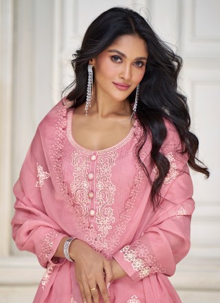 Silk Embroidered Pink Straight Salwar Kameez