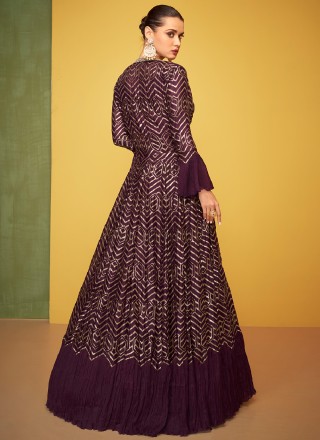 Silk Embroidered Purple Designer Gown