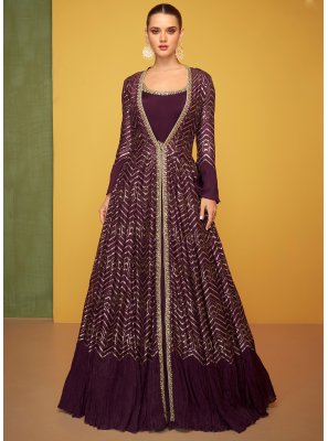 Silk Embroidered Purple Designer Gown