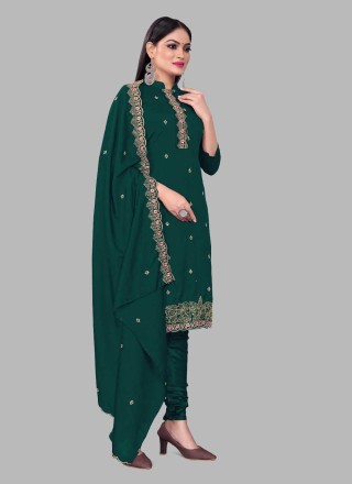 Silk Embroidered Trendy Salwar Kameez in Green