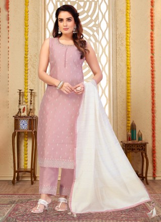Silk Embroidered Trendy Suit in Rose Pink