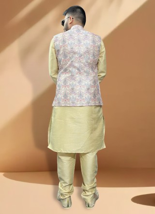 Silk Gold and Multi Colour Kurta Payjama With Jacket