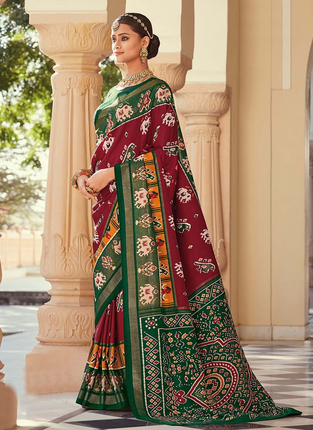 Silk Green and Maroon Saree buy online