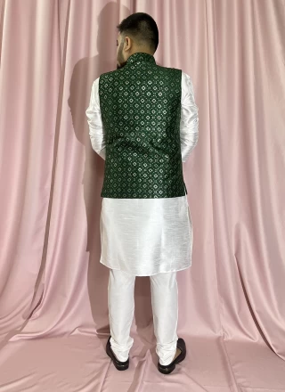 Silk Green and White Kurta Payjama With Jacket
