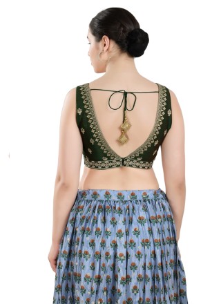 Silk Green Embroidered Blouse