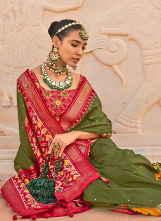 Silk Green Handwork Trendy Saree