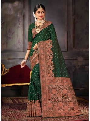 Silk Green Weaving Contemporary Saree