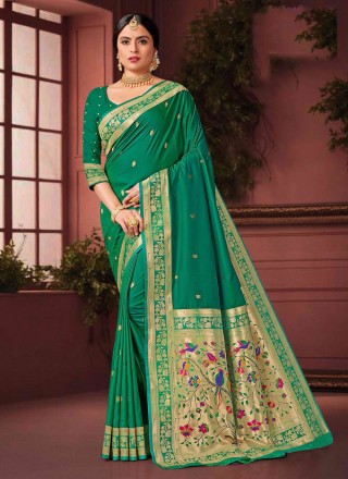Silk Green Weaving Designer Saree