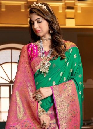 Silk Green Woven Classic Saree