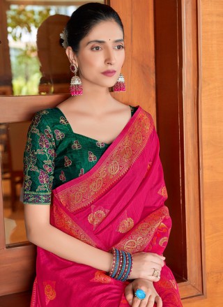 Silk Hot Pink Weaving Classic Saree