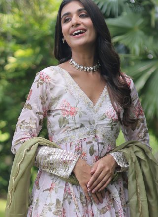 Silk Indian Gown with Digital Print and Embroidered Work