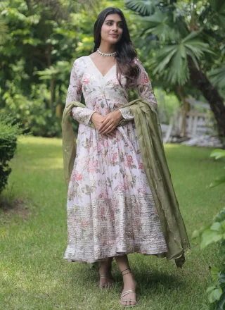 Silk Indian Gown with Digital Print and Embroidered Work