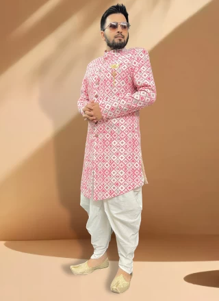 Silk Indo Western Sherwani in Pink