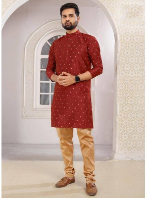 Silk Maroon Kurta Pyjama