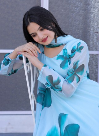 Silk Multi Colour Digital Print Floor Length Gown
